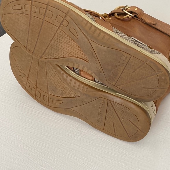 Sperry Top Sider Leather Upper Boots Gold Laces Lace Up Double Buckle Like New - Picture 12 of 17